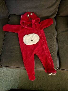 DPAM Red Cozy Bear Fleece Hooded Footed Onesie Pram Suit 12M